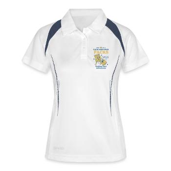 Calm And Open Packs Sammelkartenabenteuer - Frauen Polo atmungsaktiv - Weiß/Navy - Vorne