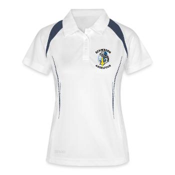 Schweden 2026 Angeltour | Angler | Hecht - Frauen Polo atmungsaktiv - Weiß/Navy - Vorne