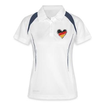 Herzflagge Deutschland - Frauen Polo atmungsaktiv - Weiß/Navy - Vorne