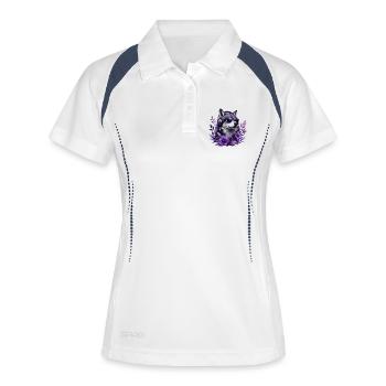 Lila Wolf DJ mit Blütenkranz - Frauen Polo atmungsaktiv - Weiß/Navy - Vorne