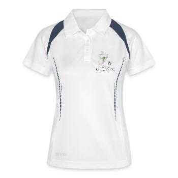 Kleines Alien hasst Fußball - Frauen Polo atmungsaktiv - Weiß/Navy - Vorne