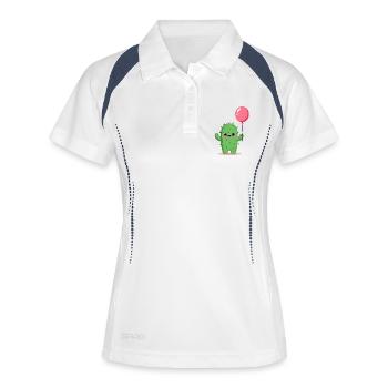 Kaktus mit Ballon - Frauen Polo atmungsaktiv - Weiß/Navy - Vorne