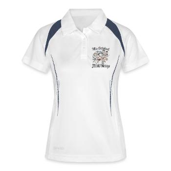 Schottland Geschichte Humor T | Highlander Angriff - Frauen Polo atmungsaktiv - Weiß/Navy - Vorne