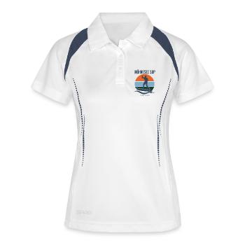 Möhnesee SUP Feierabend Retro Sunset Paddler - Frauen Polo atmungsaktiv - Weiß/Navy - Vorne