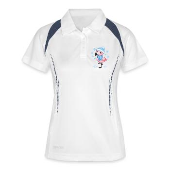 Winter Flamingo mit Schal - Frauen Polo atmungsaktiv - Weiß/Navy - Vorne