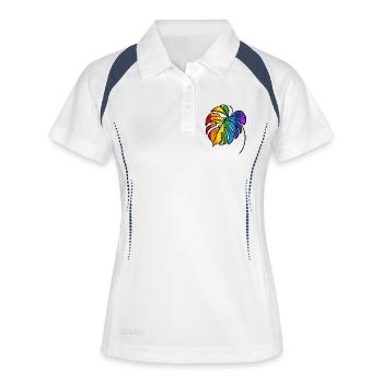 Monstera Regenbogen gefüllt - Frauen Polo atmungsaktiv - Weiß/Navy - Vorne