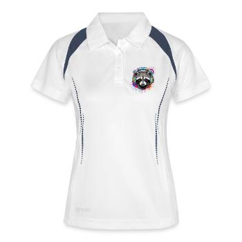 Waschbär mit Musik Kopfhörern und Farben Klecks - Frauen Polo atmungsaktiv - Weiß/Navy - Vorne