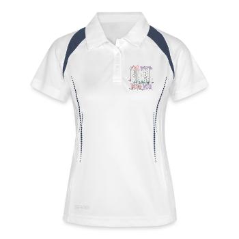 Un professeur qui dit de l’humour : Une idée de cadeau scolaire - Polo respirant Femme - blanc/marine - Devant
