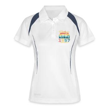 70 Jahre 1957 Vintage-Retro-Geburtstagsgeschenk - Frauen Polo atmungsaktiv - Weiß/Navy - Vorne