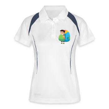 Inscription scolaire : Garçon avec une sacoche surdimensionnée – Ki - Polo respirant Femme - blanc/marine - Devant