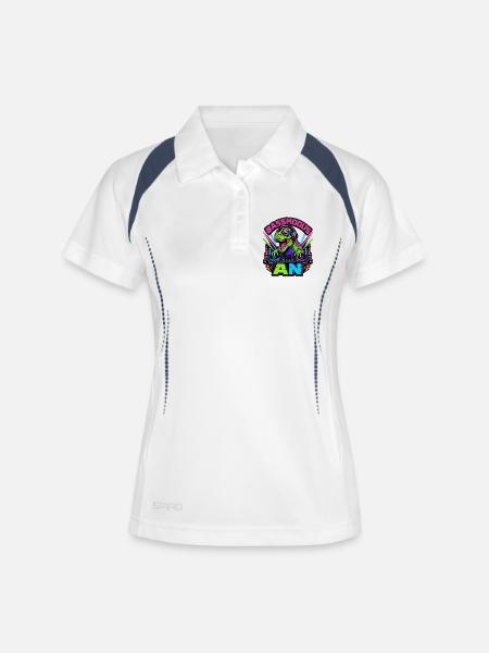Bass mode on – Neon dinosaurs at the DJ booth - Women's Polo breathable - white/navy