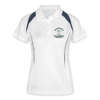 Retro Waschbär Bogenschießen Weil Therapie Teuer - Frauen Polo atmungsaktiv - Weiß/Navy - Vorne