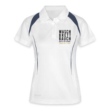 Waschbrettbauch hatte ich schon. Steht mir nicht!  - Frauen Polo atmungsaktiv - Weiß/Navy - Vorne