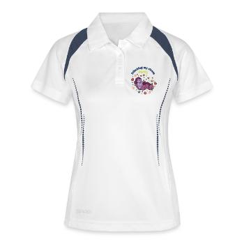 Ich nähe meinen Stress weg, lustiger Häkelliebhaber - Frauen Polo atmungsaktiv - Weiß/Navy - Vorne