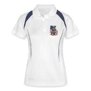 Patriotischer Schnauzer Stars, Stripes Hundestolz, - Frauen Polo atmungsaktiv - Weiß/Navy - Vorne