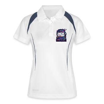 Neon New York Cityscape - Frauen Polo atmungsaktiv - Weiß/Navy - Vorne