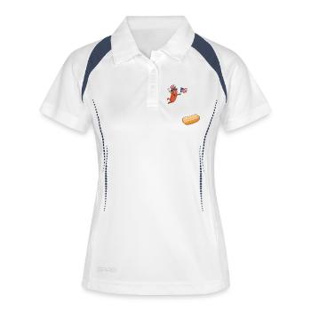 Hotdog springt ins Brötchen – Hotdog zum 4. Juli - Frauen Polo atmungsaktiv - Weiß/Navy - Vorne