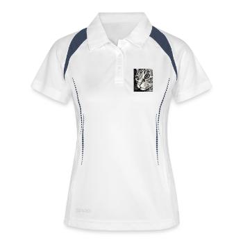 Hypnotischer Katzenblick im All - Frauen Polo atmungsaktiv - Weiß/Navy - Vorne