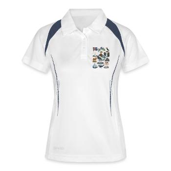Island | Vulkane, Geysire & Nordlicht - Frauen Polo atmungsaktiv - Weiß/Navy - Vorne