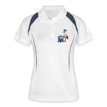 Cigogne avec poussette - Polo respirant Femme - blanc/marine - Devant