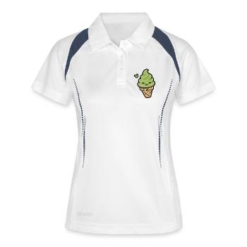 Cornet de glace Kawaii Matcha - Polo respirant Femme - blanc/marine - Devant