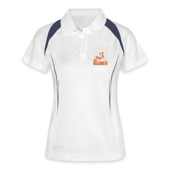 Juste en attente du flamant squelette d’Halloween - Polo respirant Femme - blanc/marine - Devant