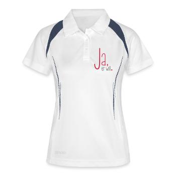 Ja er will - Junggesellenabschied Junggeselle - Frauen Polo atmungsaktiv - Weiß/Navy - Vorne