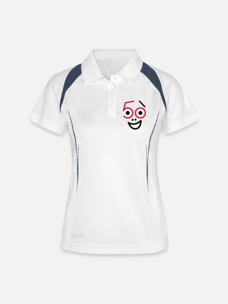 50 Jahre und noch frisch ! - Frauen Polo atmungsaktiv - Weiß/Navy