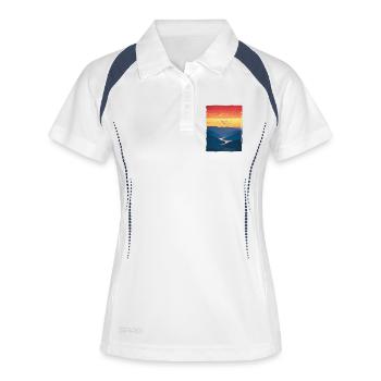 Landschaft / Berge / Sonnenuntergang / Romantisch - Frauen Polo atmungsaktiv - Weiß/Navy - Vorne