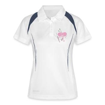 Tricot à la main au crochet - Polo respirant Femme - blanc/marine - Devant