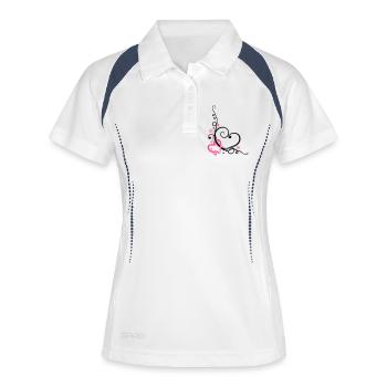 Zwei Herzen mit Blumen, verliebt - Frauen Polo atmungsaktiv - Weiß/Navy - Vorne