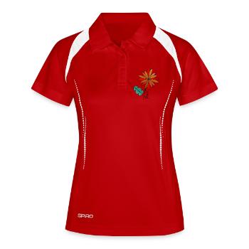 FRIEDEN. FRIEDEN. GLÜCKLICH. GLÜCK. GLÜCK. FREIHEIT. PO - Frauen Polo atmungsaktiv - Weiß/Navy - Vorne