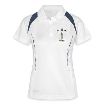 Karlsruhe Schlossturm, Baden-Württemberg - Frauen Polo atmungsaktiv - Weiß/Navy - Vorne