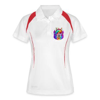 Hund - Frauen Polo atmungsaktiv - Weiß/Navy - Vorne