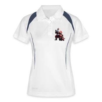 Weihnachtsmann auf der Bank mit Baby-Elf - Frauen Polo atmungsaktiv - Weiß/Navy - Vorne