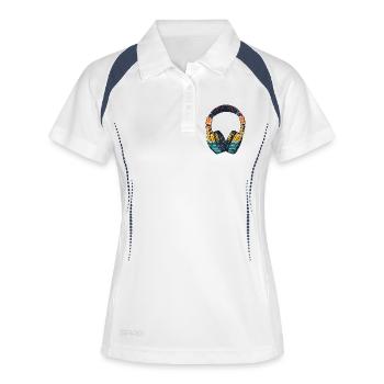 Retro Beathead Kopfhörer - Frauen Polo atmungsaktiv - Weiß/Navy - Vorne