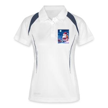 Weihnachts man mit Geschenke Sack - Frauen Polo atmungsaktiv - Weiß/Navy - Vorne