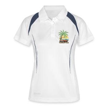 Tropischer Himmel und Oldtimer - Frauen Polo atmungsaktiv - Weiß/Navy - Vorne