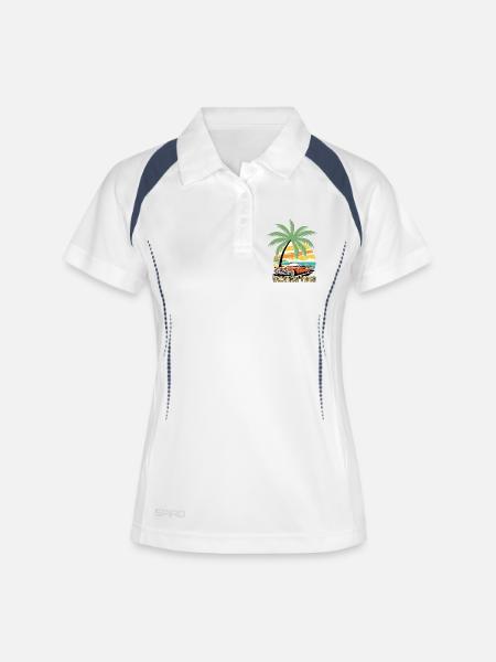 Ciel tropical et voiture vintage - Polo respirant Femme - blanc/marine