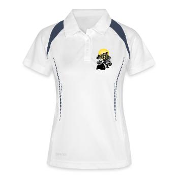 Gelber Mond über Baumsilhouette - Frauen Polo atmungsaktiv - Weiß/Navy - Vorne
