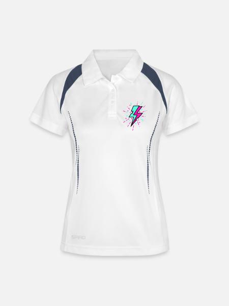 Style rétro coloré avec un éclair - Polo respirant Femme - blanc/marine
