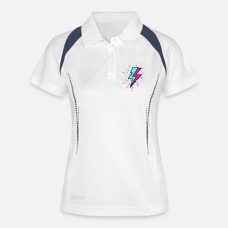 Style rétro coloré avec un éclair - Polo respirant Femme - blanc/marine