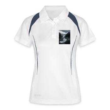 Stürmische Aufnahme der Brücke, die die Insel Porth verbindet - Frauen Polo atmungsaktiv - Weiß/Navy - Vorne