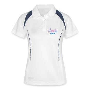 Berliner Neon-Skyline Druck - Frauen Polo atmungsaktiv - Weiß/Navy - Vorne