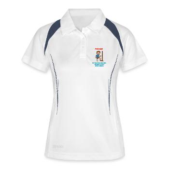 Pechvogel Ärger am Türrahmen Cartoon - Frauen Polo atmungsaktiv - Weiß/Navy - Vorne