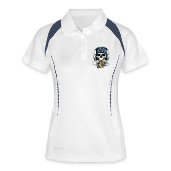 Crâne avec casque et fleurs - Polo respirant Femme - blanc/marine - Devant