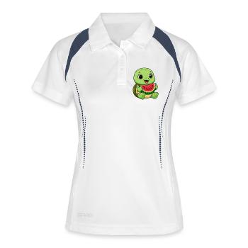 Mignon tortue melon d’été dessin animé fruits - Polo respirant Femme - blanc/marine - Devant