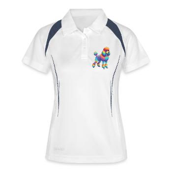 Caniche Coloré Arc-en-ciel Pop Art Aquarelle - Polo respirant Femme - blanc/marine - Devant