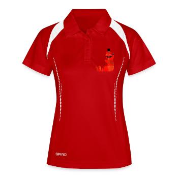 Chat rouge avec nœud papillon et haut-de-forme - Polo respirant Femme - blanc/marine - Devant