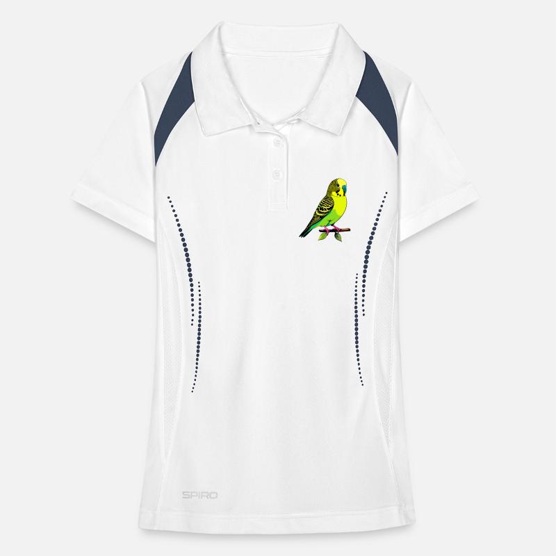 Perruche ondulée jaune-vert néon posée sur une branche Polo respirant Femme